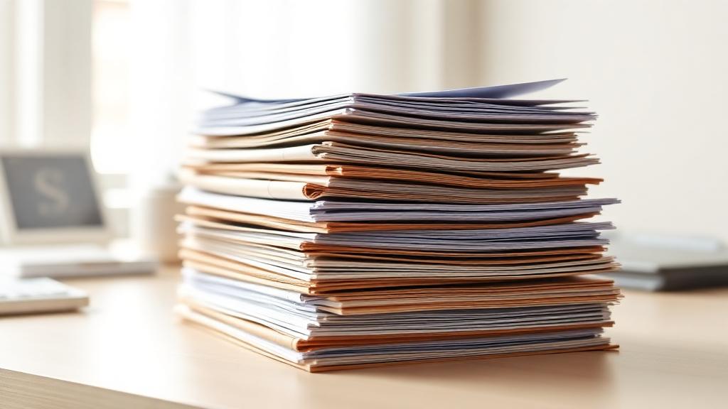 Neatly stacked tax documents and folders on a desk